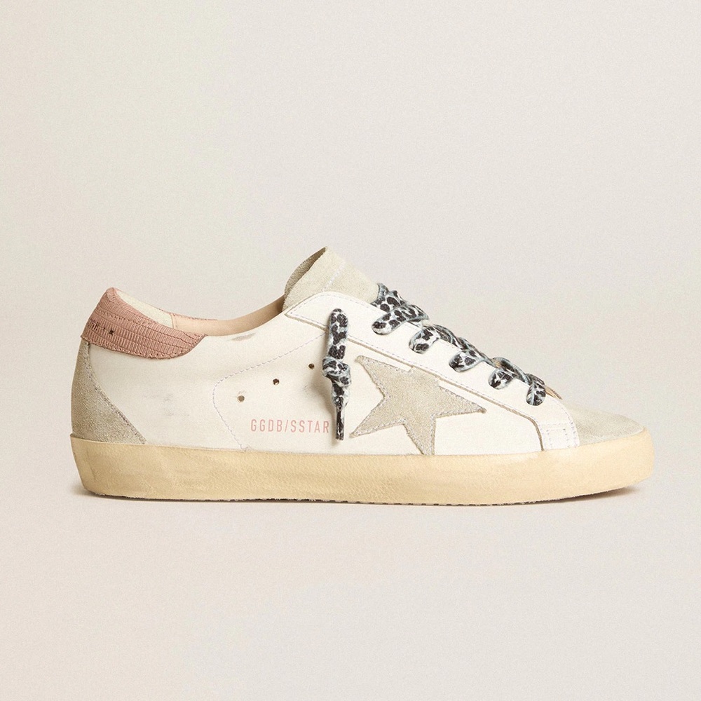 Golden Goose Super-Star ice-gray star pink lizard-print heel tab 7